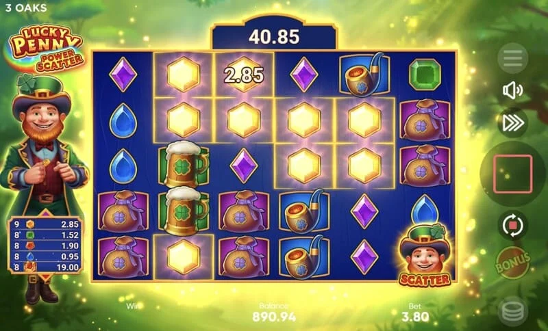 Lucky Penny Power Scatter – pagrindinis žaidimas su kaskadiniais išnykimais ir kaupiamuoju daugikliu