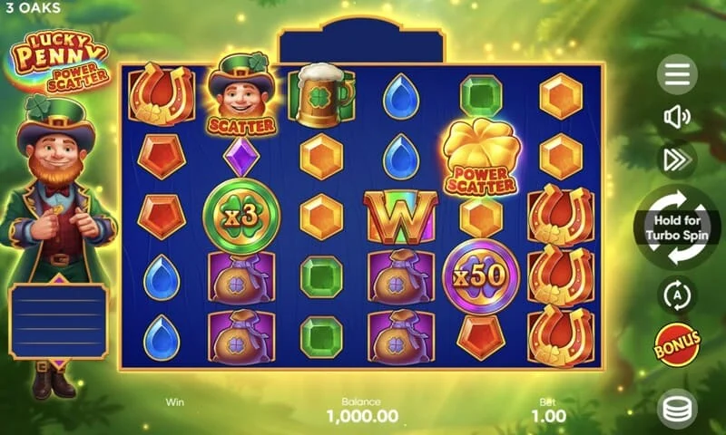 Lucky Penny Power Scatter – Power Scatter simbolis su auksine moneta ir apšvietimu